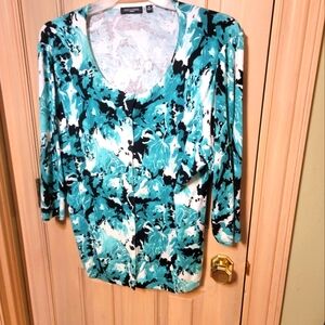 Womens Sz 2X Notations Green. Black, White Cardigan Sweater